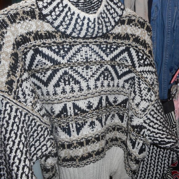 OPHELIS ROE, women's heavy pullover sweater, sz 2X black, white & beige - Picture 1 of 8